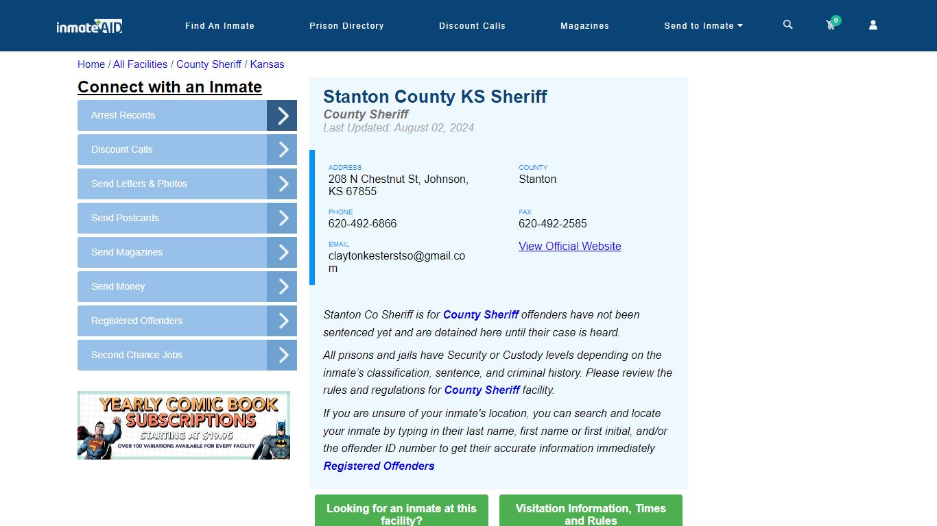 Stanton County KS Sheriff - Inmate Locator